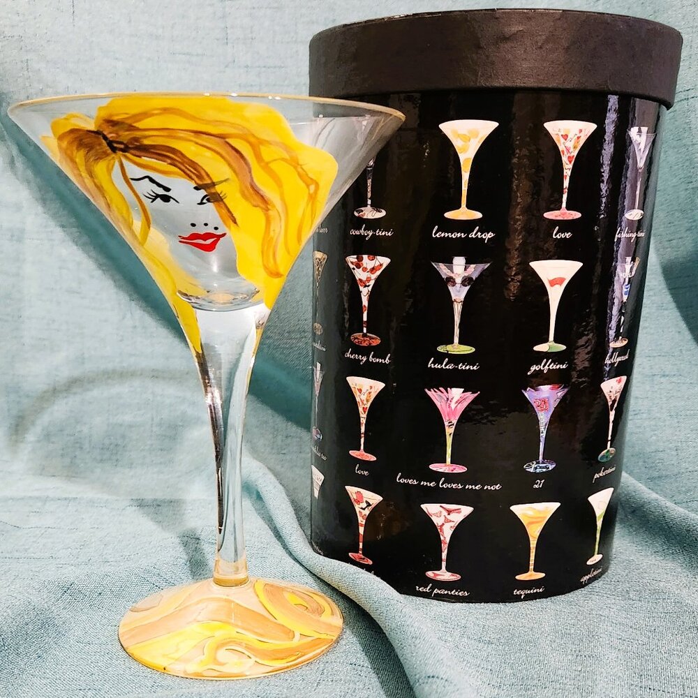 Beautiful "Dirty Blonde" Hand Painted Martini Glass by Lolita! Never Used!
